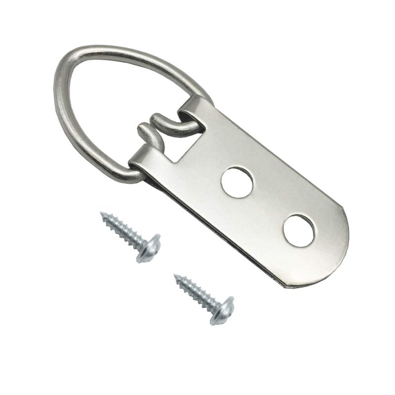 EesTeck 20 Pack D-Ring Steel Picture Hangers Heavy Duty with Screws Picture Frames Double Holes Clasp Picture Hang Solutions, for Hanging Clock Paintings Artwork Picture Frame Hook Photos Mirrors - Image 1